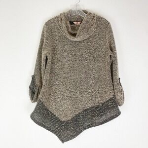 SJS Sweater Medium Asymmetrical Hem Goblincore Boho Indie Textured Knit Beige M